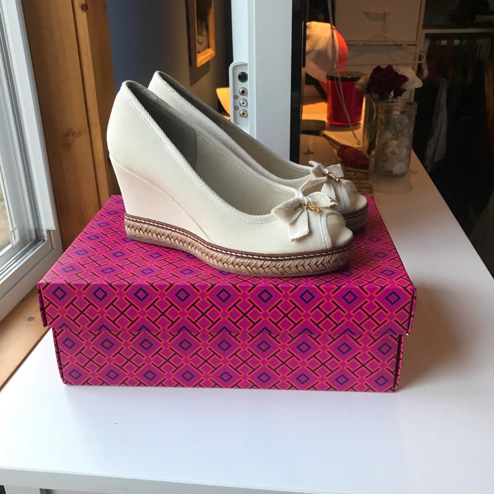 Tory Burch “Jackie” canvas wedge